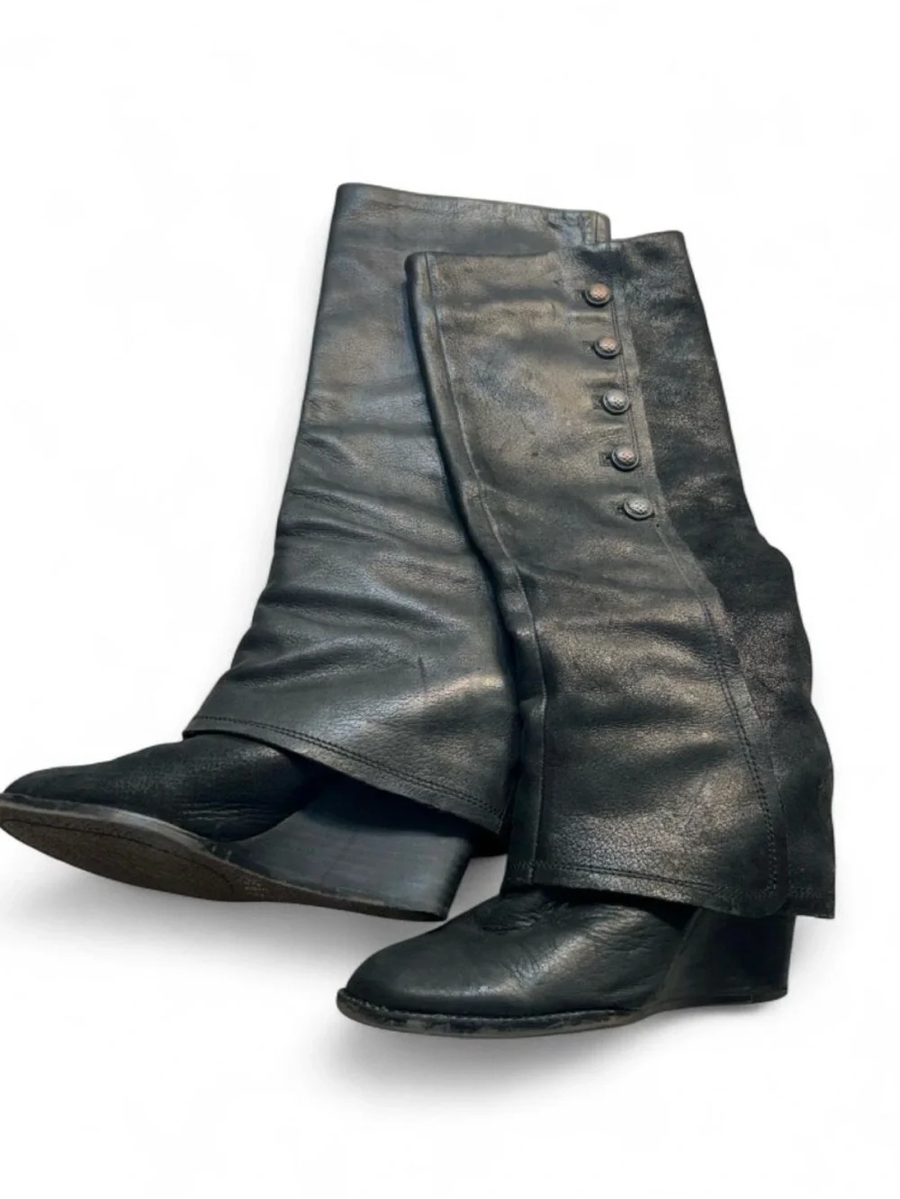 Vince Camuto Black Leather Over-the-Knee Button Boots